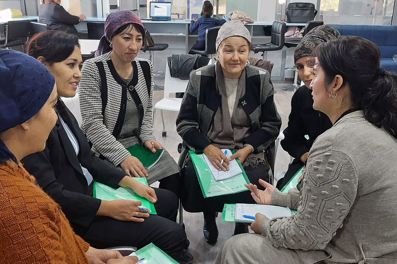 training for school teachers on adapting the school curriculum, drawing up an individual plan for children with special needs. Tajikistan. Photo Ghanieva 