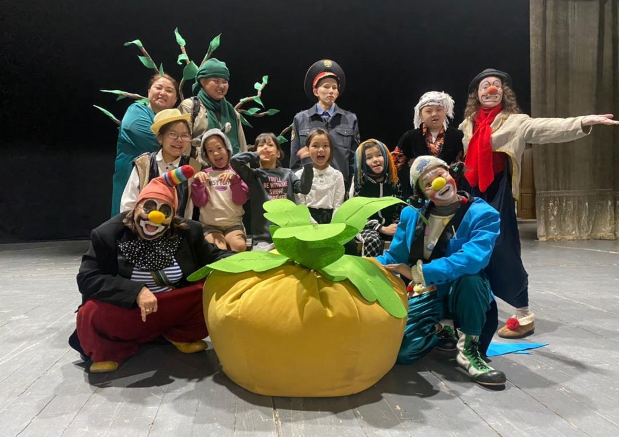 Participants of the inclusive theater studio in Osh, Kyrgyz Republic performed “The Clown Tale About the Turnip” directed by Murat Abdullaev.  Credit: Kuznetsova Larisa/Smile.KG